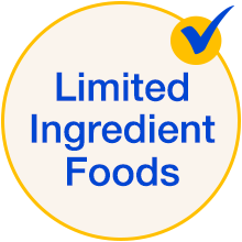 Blue checkmark inside a tan circle. The label reads: Limited Ingredient Foods
